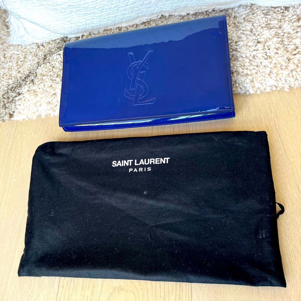 Saint Laurent YSL Patent Blue Clutch